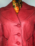 womens coat  womens  vintage  retro  Red  mod  long sleeve  long  lining  Leather Coat  leather  jacket  button  60s  1960s  10
