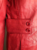 womens coat  womens  vintage  retro  Red  mod  long sleeve  long  lining  Leather Coat  leather  jacket  button  60s  1960s  10