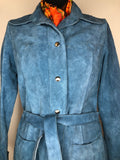 womens coat  womens  vintage  Suede Jacket  Suede  retro  mod  long sleeve  long  lining  jacket  button  blue  60s  1960s  10