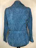 womens coat  womens  vintage  Suede Jacket  Suede  retro  mod  long sleeve  long  lining  jacket  button  blue  60s  1960s  10