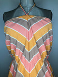 womens  vintage  Urban Village Vintage  summer  spring  shorts  Shirt  playsuit  pink  orange  multi  Kittiwake  jumpsuit  halter neck  chevron stripes  chevron stripe  brown  all in one  70s  1970s  14