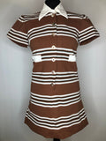 1960s Striped Mod Mini Scooter Dress in Brown - UK 10