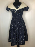 1950s Polka Dot Sailor Collar Dress - Size UK 8