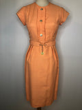 womens  vintage  summer  spring  retro  Peach  Orange  MOD  dress  belted dress  back zip  8  60s  1960s