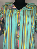 womens shirt  womens  vintage  Urban Village Vintage  urban village  summer  sleeve  shirt sleeve  multi  collar  button down  button  blue  blouse  50s  3/4 sleeves  3/4  1950s  12