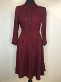 50s 60s Long Sleeve Drop Waist Dress in Red - Size UK 12