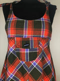 10  zip back  zip  womens  vintage  Urban Village Vintage  urban village  tie straps  tartan  retro  Red  pinafore dress  dress  check  black  back zip  A-Line  70s  1970s