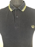 yellow stripe  top  T-Shirt  Slim Fit  S  polo top  polo  MOD  mens  Fred Perry  embroidered  cotton pique  black