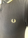 yellow stripe  top  T-Shirt  Slim Fit  S  polo top  polo  MOD  mens  Fred Perry  embroidered  cotton pique  black