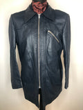 1970s Leather Dagger Collar Jacket in Navy Blue - Size L