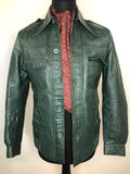 1970s Dagger Collar Leather Jacket in Green - Size S