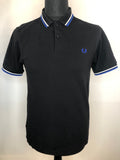 white stripe  top  T-Shirt  slim fit  polo top  polo  MOD  mens  M  Fred Perry  blue stripe  black