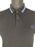 white stripe  top  T-Shirt  slim fit  polo top  polo  MOD  mens  M  Fred Perry  blue stripe  black