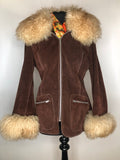 womens  vintage  Suede  Sheepskin  coat  brown  70s  1970s  12
