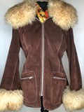 womens  vintage  Suede  Sheepskin  coat  brown  70s  1970s  12