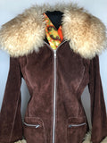 womens  vintage  Suede  Sheepskin  coat  brown  70s  1970s  12