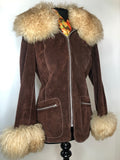 womens  vintage  Suede  Sheepskin  coat  brown  70s  1970s  12