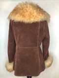 womens  vintage  Suede  Sheepskin  coat  brown  70s  1970s  12