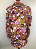 womens  vintage  top  pointed collar  pink  multi  long sleeve  Green  blouse  70s  1970s  14