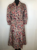 womens  vintage  three quarter sleeve  retro  red  puffed shoulders  pleats  MIR Designs  midi dress  midi  Grey  fitted waist  dress  button front  balloon sleeves  balloon sleeve  70s  40s  1970s  1940s style  1940s  14