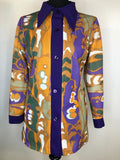 1970s Dagger Collar Psychedelic Print Blouse - Size UK 16