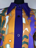 womens shirt  womens  vintage  Urban Village Vintage  top  Orange  MOD  Long sleeved top  dagger collar  blouse  big collar  70  1970s