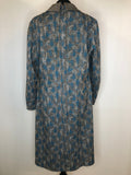 zip back  zip  womens  vintage  Urban Village Vintage  urban village  straps  sheer  retro  Patterned  long sleeve  high neck  grey  dress  dagger collar  blouse  back zip  70s  1970s  18