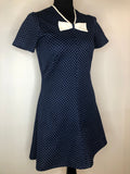 womens  vintage  Stripes  retro  print dress  polka dot  MOD  mini dress  long sleeve  dress  bow front  blue  8  60s  1960s