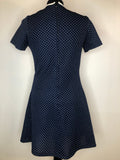 womens  vintage  Stripes  retro  print dress  polka dot  MOD  mini dress  long sleeve  dress  bow front  blue  8  60s  1960s