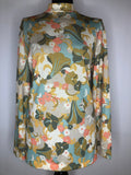 1960s Crew Neck Floral Knit Tunic Top - Size UK 16