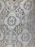 womens  white  vintage  Urban Village Vintage  print dress  long sleeved  lace  ivory  dress  decorative button front  cream  bell sleeve  8  70s  1970s