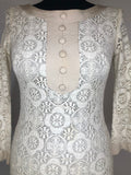 womens  white  vintage  Urban Village Vintage  print dress  long sleeved  lace  ivory  dress  decorative button front  cream  bell sleeve  8  70s  1970s