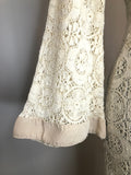 womens  white  vintage  Urban Village Vintage  print dress  long sleeved  lace  ivory  dress  decorative button front  cream  bell sleeve  8  70s  1970s