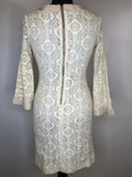 womens  white  vintage  Urban Village Vintage  print dress  long sleeved  lace  ivory  dress  decorative button front  cream  bell sleeve  8  70s  1970s