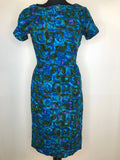 womens  vintage  urban village  true vintage  spring  print dress  fitted waist  dress  day dress  cotton dress  blue  50s  1950s  10
