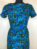 womens  vintage  urban village  true vintage  spring  print dress  fitted waist  dress  day dress  cotton dress  blue  50s  1950s  10