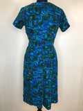 womens  vintage  urban village  true vintage  spring  print dress  fitted waist  dress  day dress  cotton dress  blue  50s  1950s  10