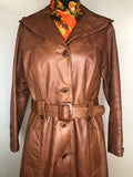 womens jacket  womens coat  womens  waist belt  vintage  Urban Village Vintage  urban village  trench  Richard Draper  pockets  long  lining  Leather Jacket  Leather  Jacket  coat  button  brown  Belted waist  belted jacket  belt  70s  70  1970s  10