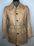 1970s Belted Leather Jacket by Mastacut Justman of England - Size UK S