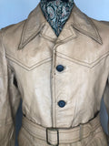 vintage  Urban Village Vintage  urban village  S  pockets  mens  long sleeve  Leather Jacket  Leather  jacket  coat  camel  Belted waist  belted jacket  belted  belt  beige  70s  1970s