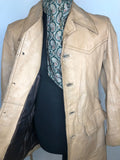 vintage  Urban Village Vintage  urban village  S  pockets  mens  long sleeve  Leather Jacket  Leather  jacket  coat  camel  Belted waist  belted jacket  belted  belt  beige  70s  1970s