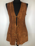 1960s Suede Tie Front Tunic Waistcoat - Size UK 10