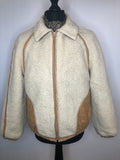 womens  white  vintage  retro  Mens Bomber jacket  long sleeve  L  Jacket  Faux Leather  dress  cream  Check Lining  bomber jacket  70s  70  1970s