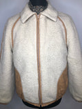 womens  white  vintage  retro  Mens Bomber jacket  long sleeve  L  Jacket  Faux Leather  dress  cream  Check Lining  bomber jacket  70s  70  1970s