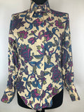 1970s Floral Print Dagger Collar Blouse - Size UK 10