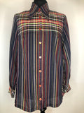 1970s Stripe and Check Dagger Collar Blouse - Size UK 14