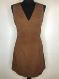 1970s Lurex Glitter V-Neck Mini Dress in Brown - Size UK 10