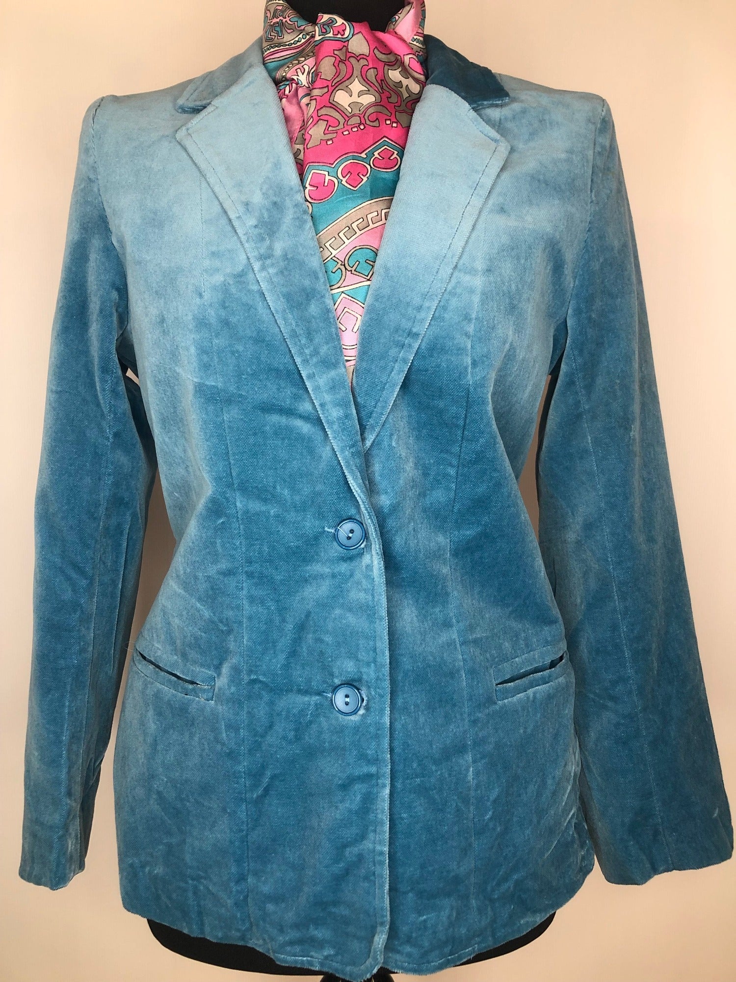 Vintage 1970s Velvet Blazer Jacket in Blue Size UK 12 Urban Village Vintage UrbanVillageVintage