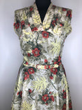 1950s  50s  50  50's  womens  vintage  retro  Red  Prologue  midi  long sleeve  Green  floral print  fitted waist  dress  10