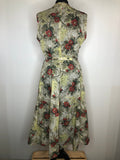 1950s  50s  50  50's  womens  vintage  retro  Red  Prologue  midi  long sleeve  Green  floral print  fitted waist  dress  10
